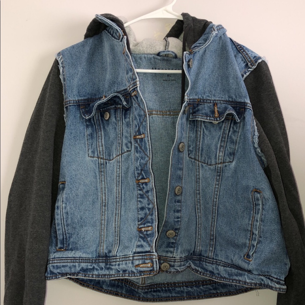 Jean/sweater jacket with hood